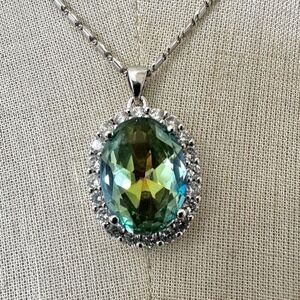 Rhinestone oval pendant necklace